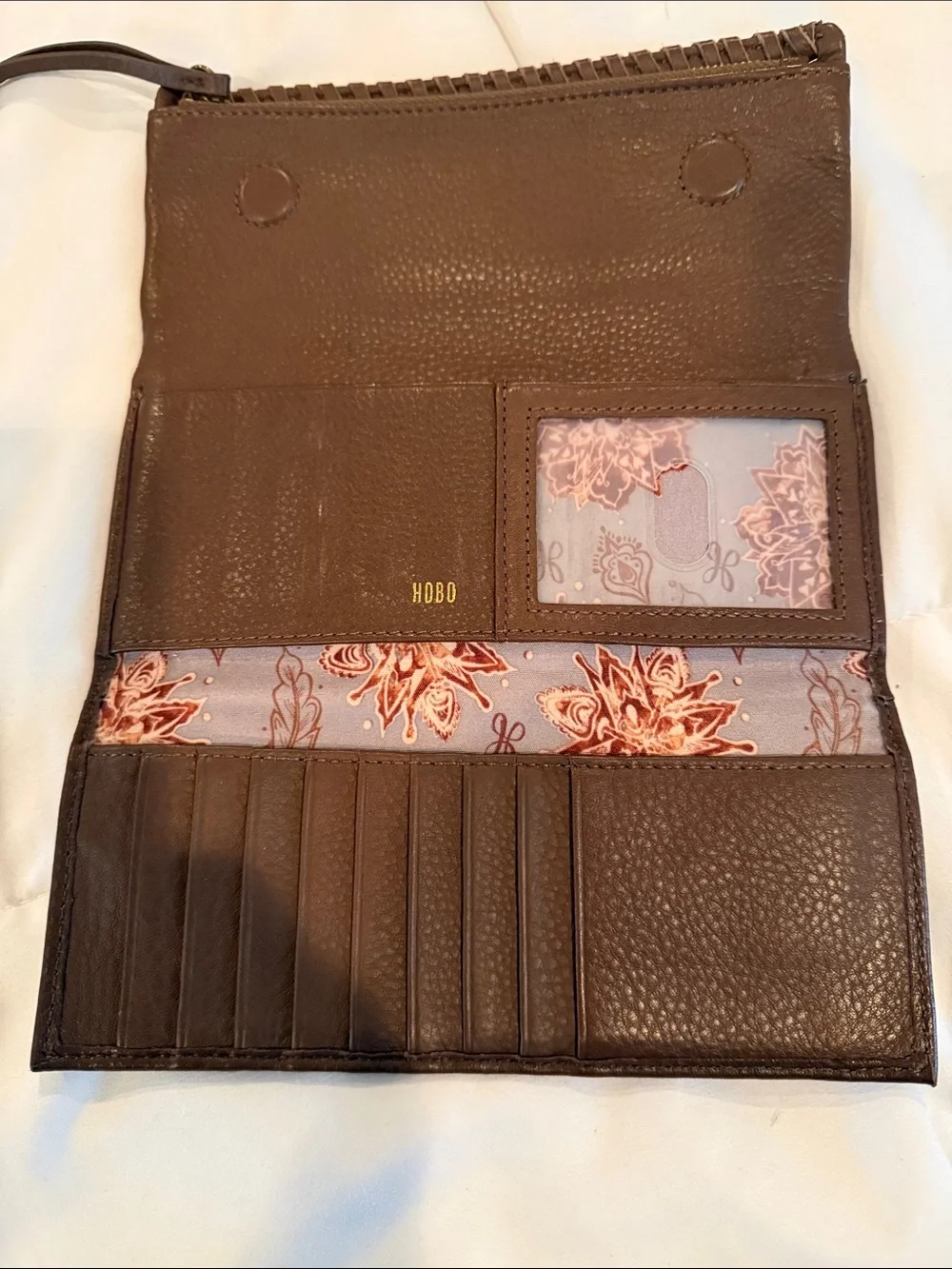 HOBO Brown Leather Fold-Over Wallet with Whipstitch Trim